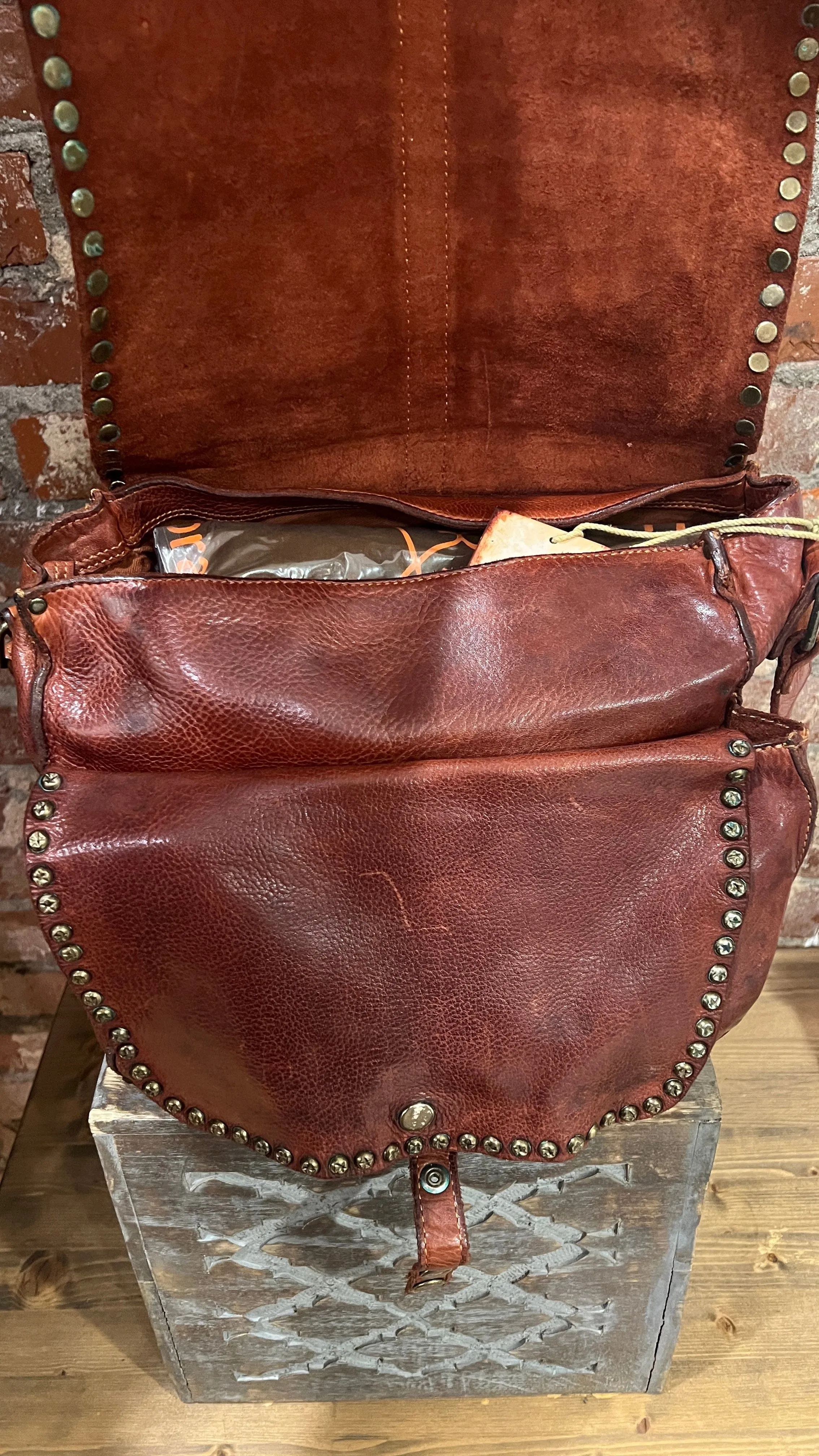 Brown Full Grain Leather Satchel Bag