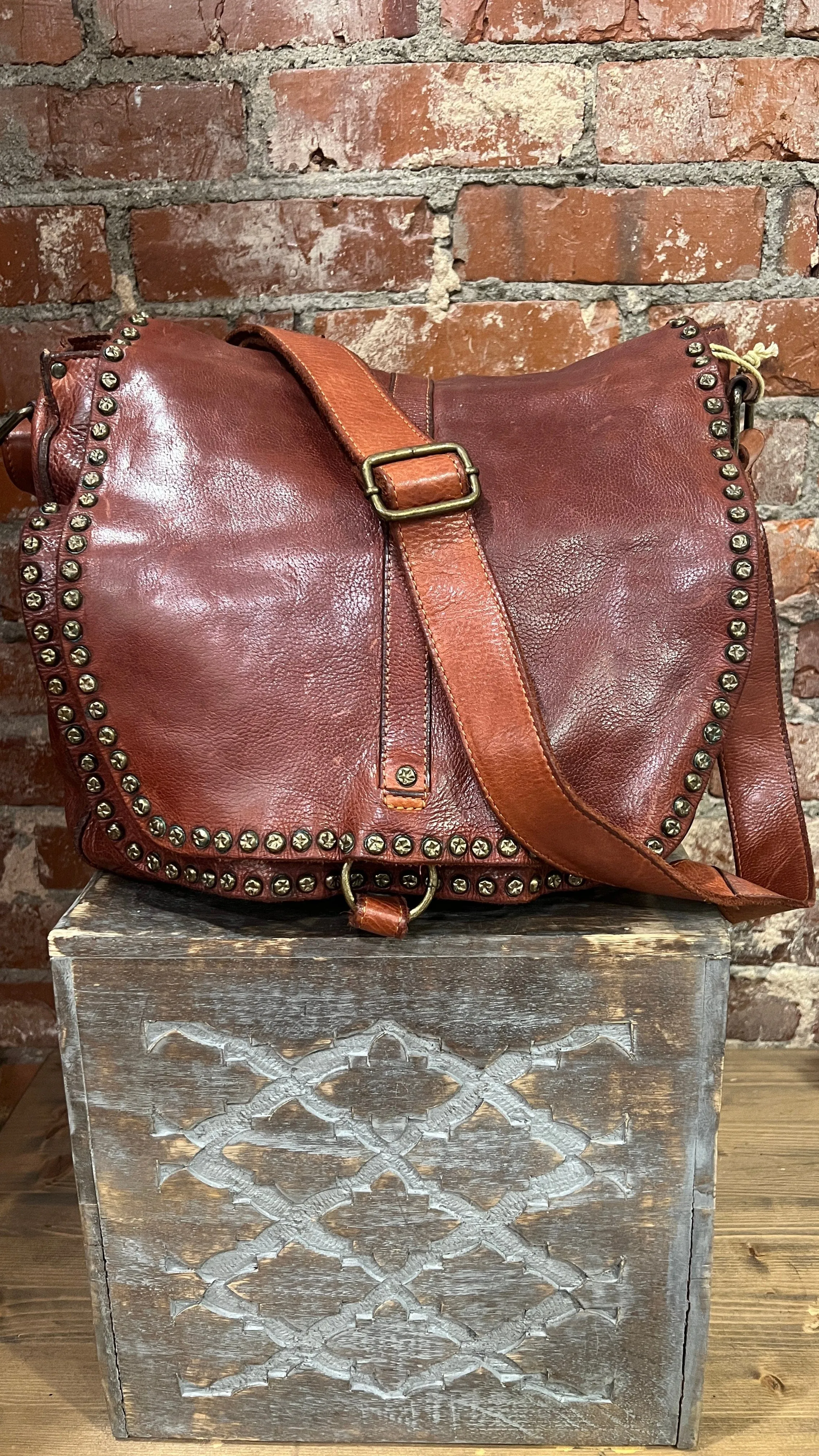 Brown Full Grain Leather Satchel Bag