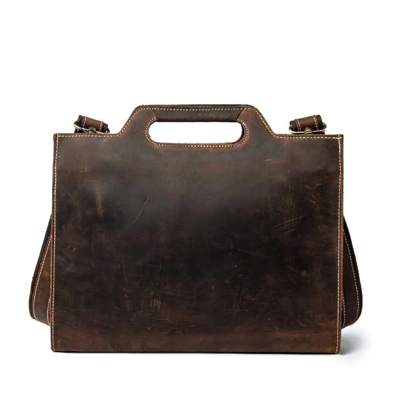 Brown Leather Men's Simple Professional Briefcase 13‘’ Laptop Handbag Business Bag For Men