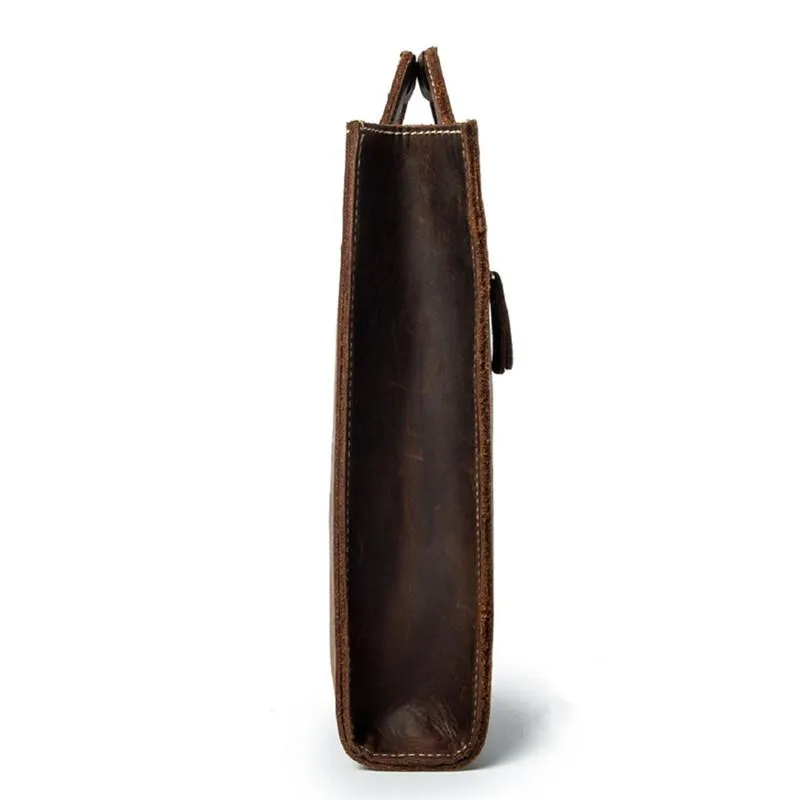 Brown Leather Men's Simple Professional Briefcase 13‘’ Laptop Handbag Business Bag For Men