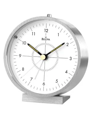Bulova Flair Alarm Clock - Aluminum Case and Base - Beep Alarm - Glass Lens