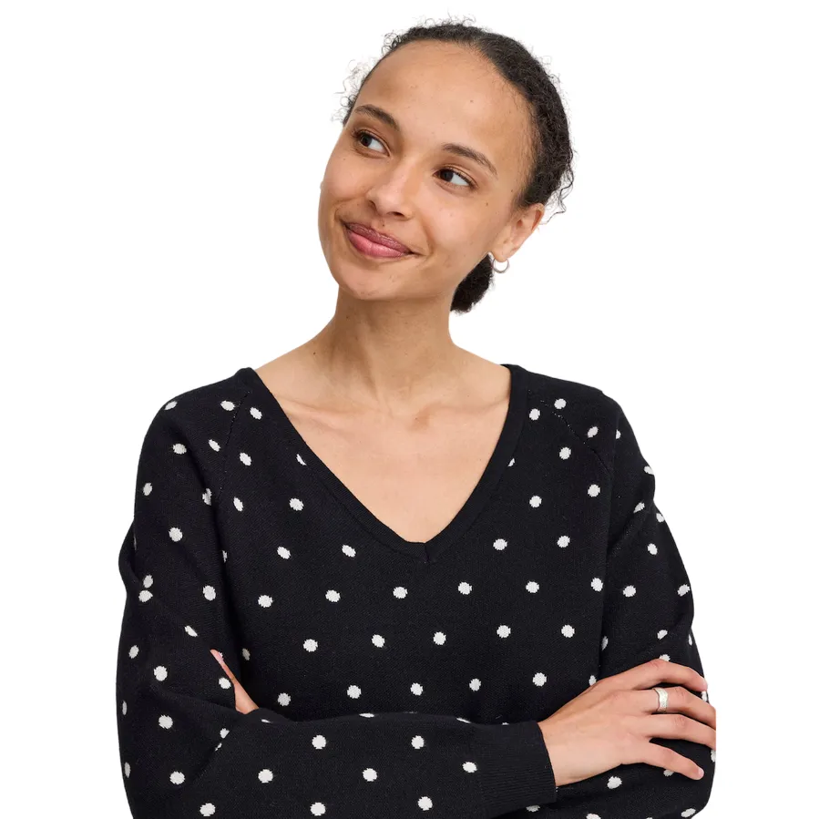 b.young maglione girocollo da pois da donna Bymiran dot Jumper 20815262 200453 nero