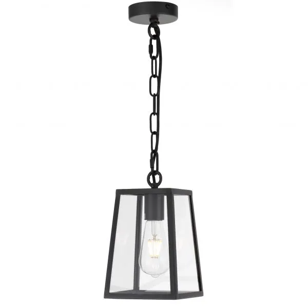 Cantena 15cm Pendant Black with Clear Glass Panel Lantern