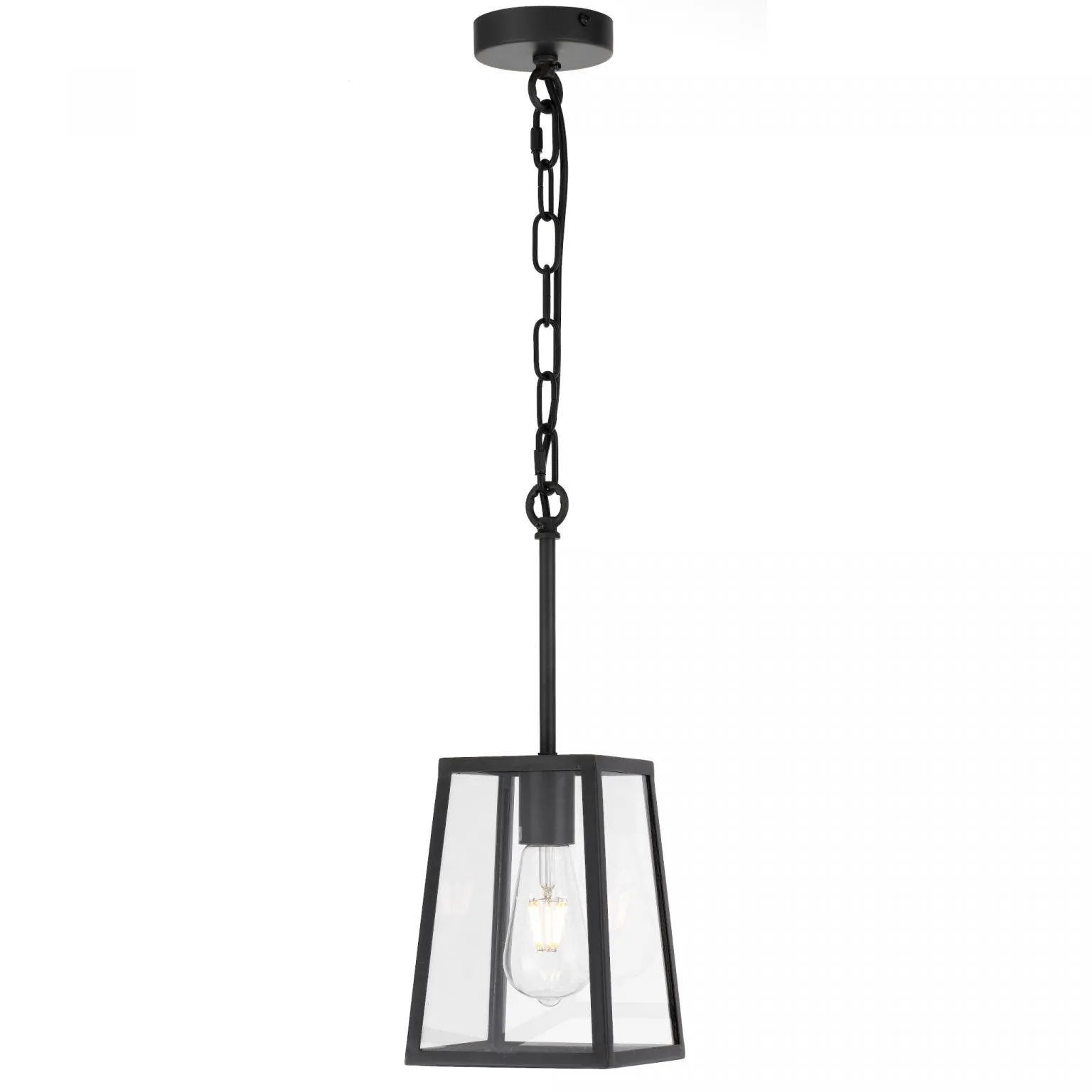 Cantena 15cm Pendant Black with Clear Glass Panel Lantern