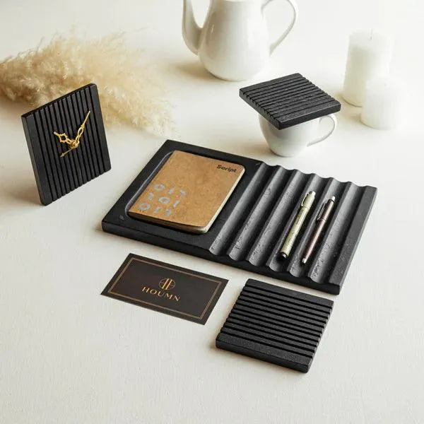 Cascade Desk Organisers Set With Table Clock And Coasters