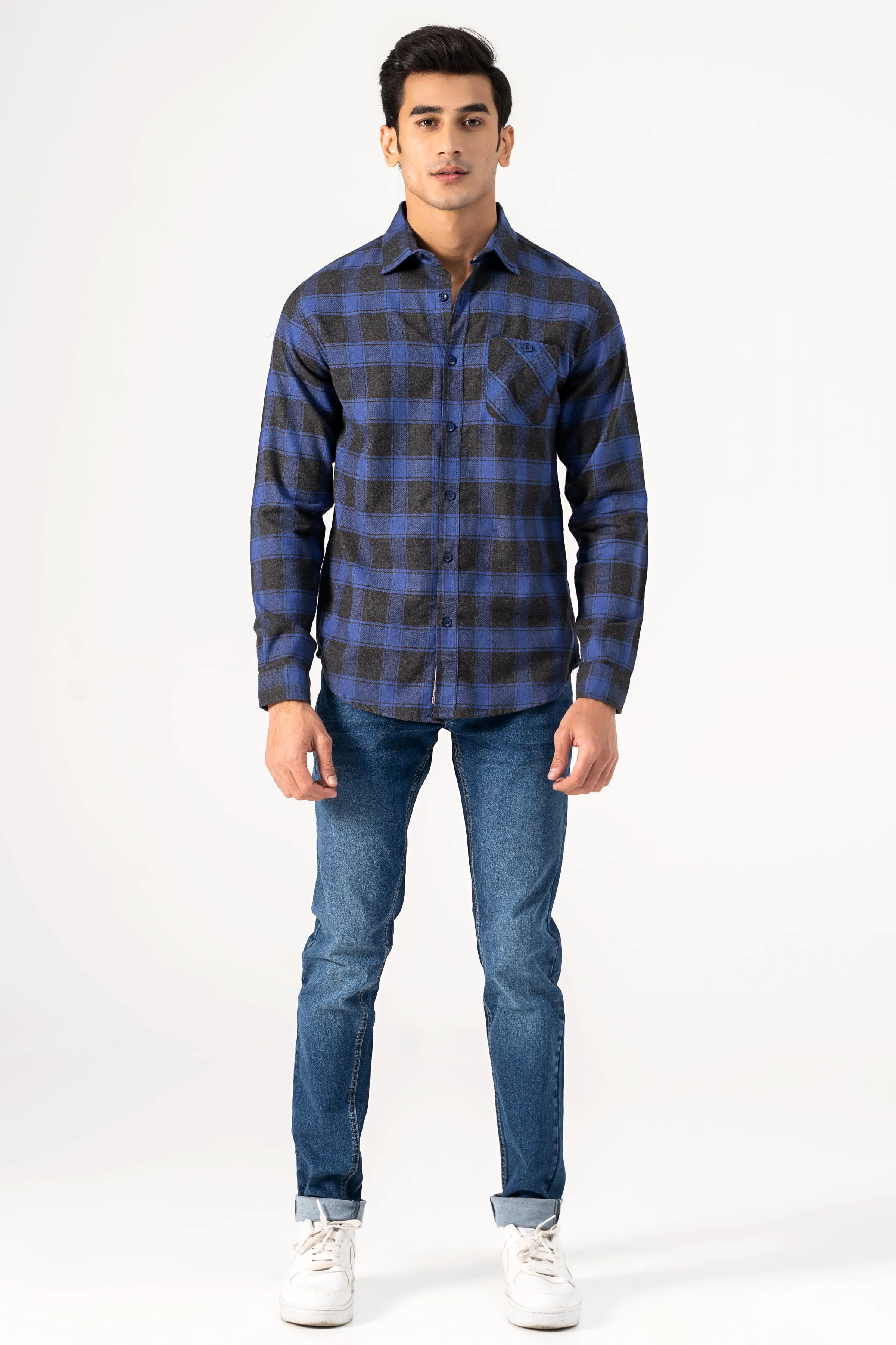 CASUAL SHIRT BLUE  GREY CHECK