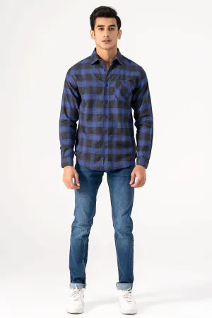 CASUAL SHIRT BLUE  GREY CHECK