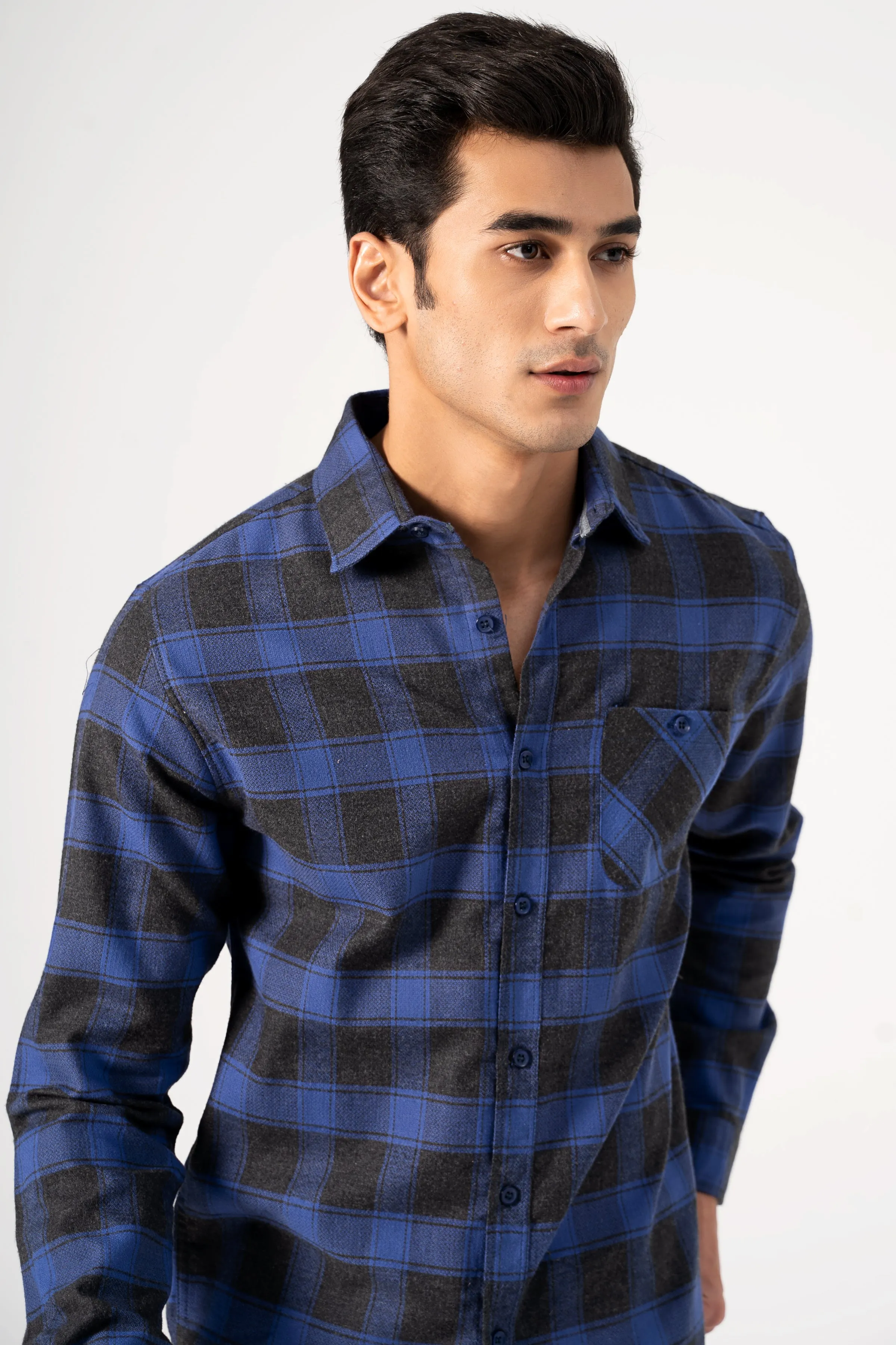 CASUAL SHIRT BLUE  GREY CHECK
