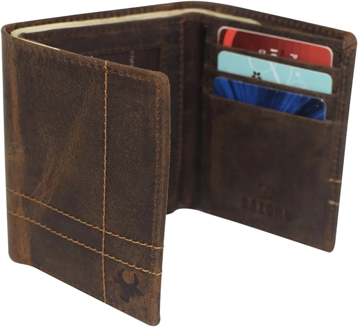 CAZORO Wallets for Men RFID Blocking Slim Trifold Vintage Leather Men's Wallet with Box (Burgundy)
