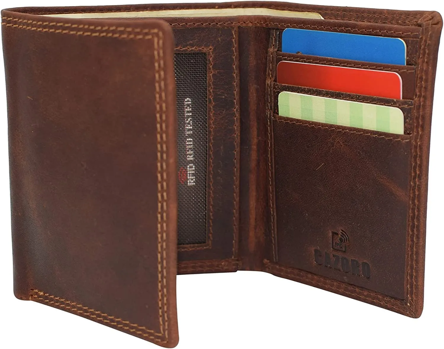 CAZORO Wallets for Men RFID Blocking Slim Trifold Vintage Leather Men's Wallet with Box (Burgundy)