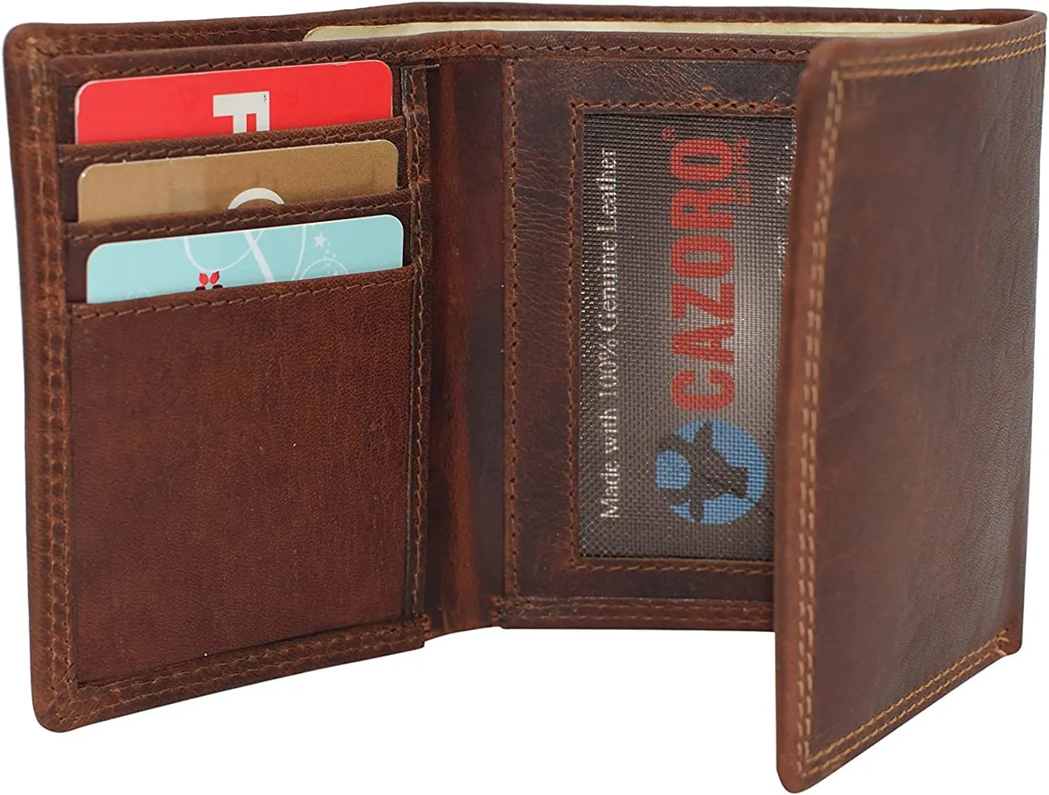 CAZORO Wallets for Men RFID Blocking Slim Trifold Vintage Leather Men's Wallet with Box (Burgundy)
