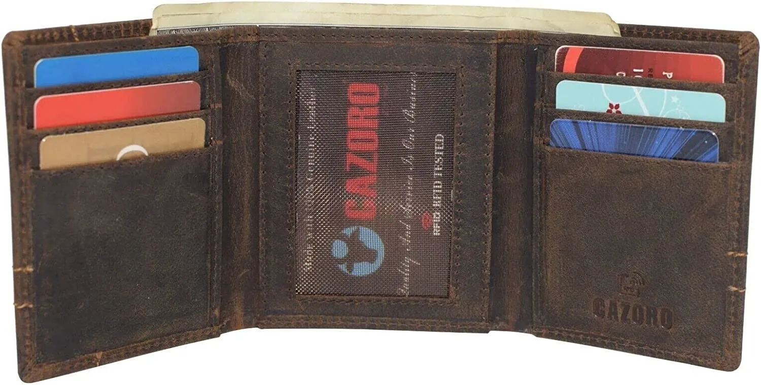 CAZORO Wallets for Men RFID Blocking Slim Trifold Vintage Leather Men's Wallet with Box (Burgundy)
