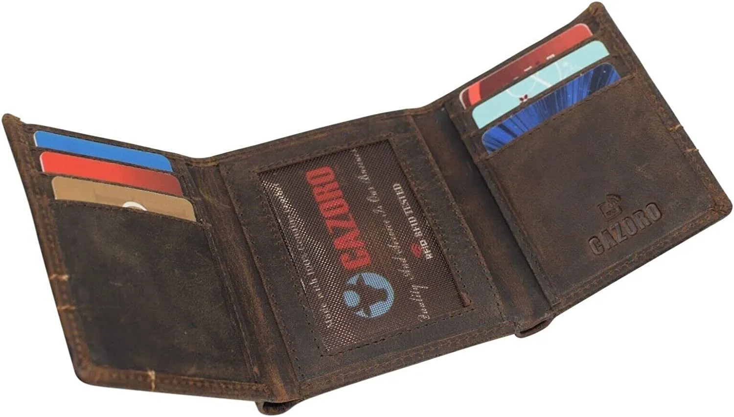 CAZORO Wallets for Men RFID Blocking Slim Trifold Vintage Leather Men's Wallet with Box (Burgundy)
