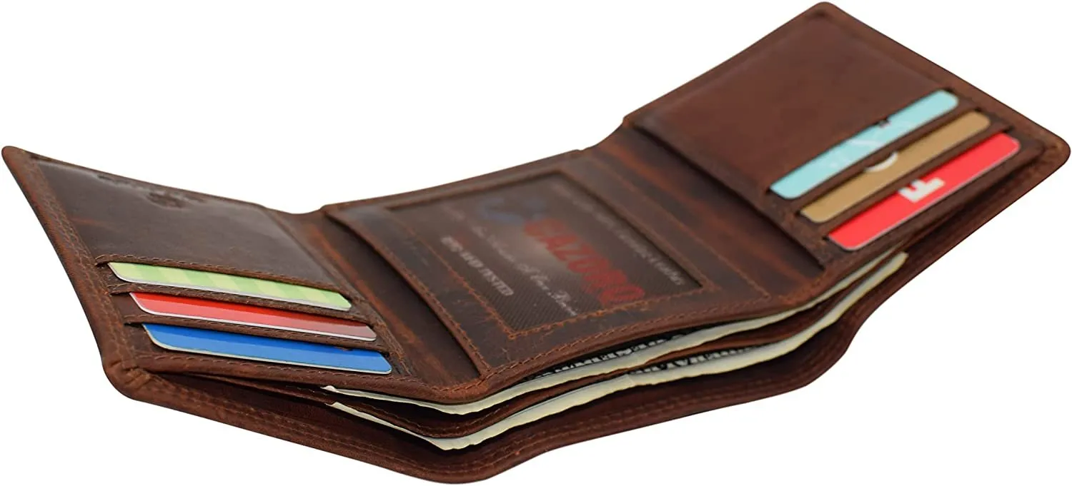 CAZORO Wallets for Men RFID Blocking Slim Trifold Vintage Leather Men's Wallet with Box (Burgundy)