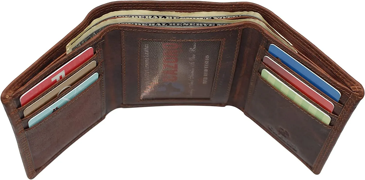 CAZORO Wallets for Men RFID Blocking Slim Trifold Vintage Leather Men's Wallet with Box (Burgundy)