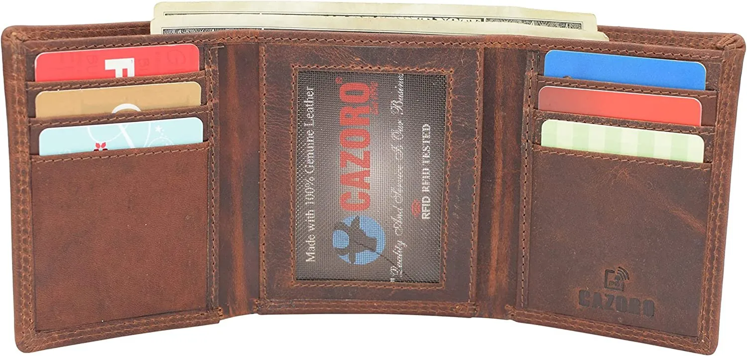 CAZORO Wallets for Men RFID Blocking Slim Trifold Vintage Leather Men's Wallet with Box (Burgundy)