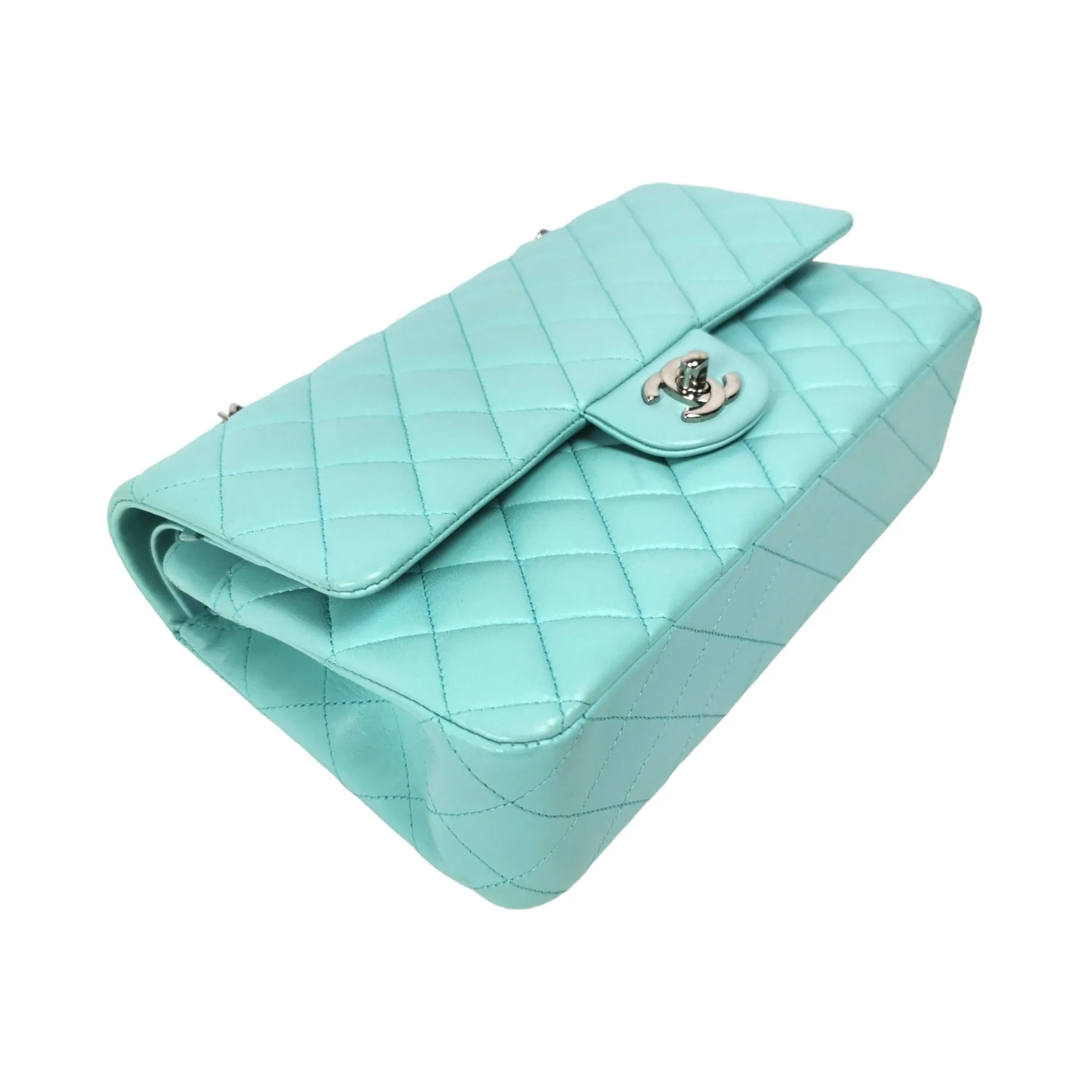 Chanel Classic Double Flap Medium Tiffany Blue Lambskin Silver