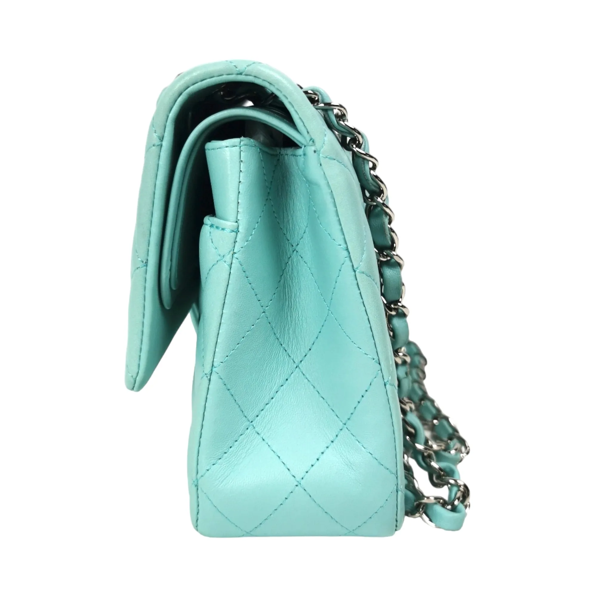 Chanel Classic Double Flap Medium Tiffany Blue Lambskin Silver