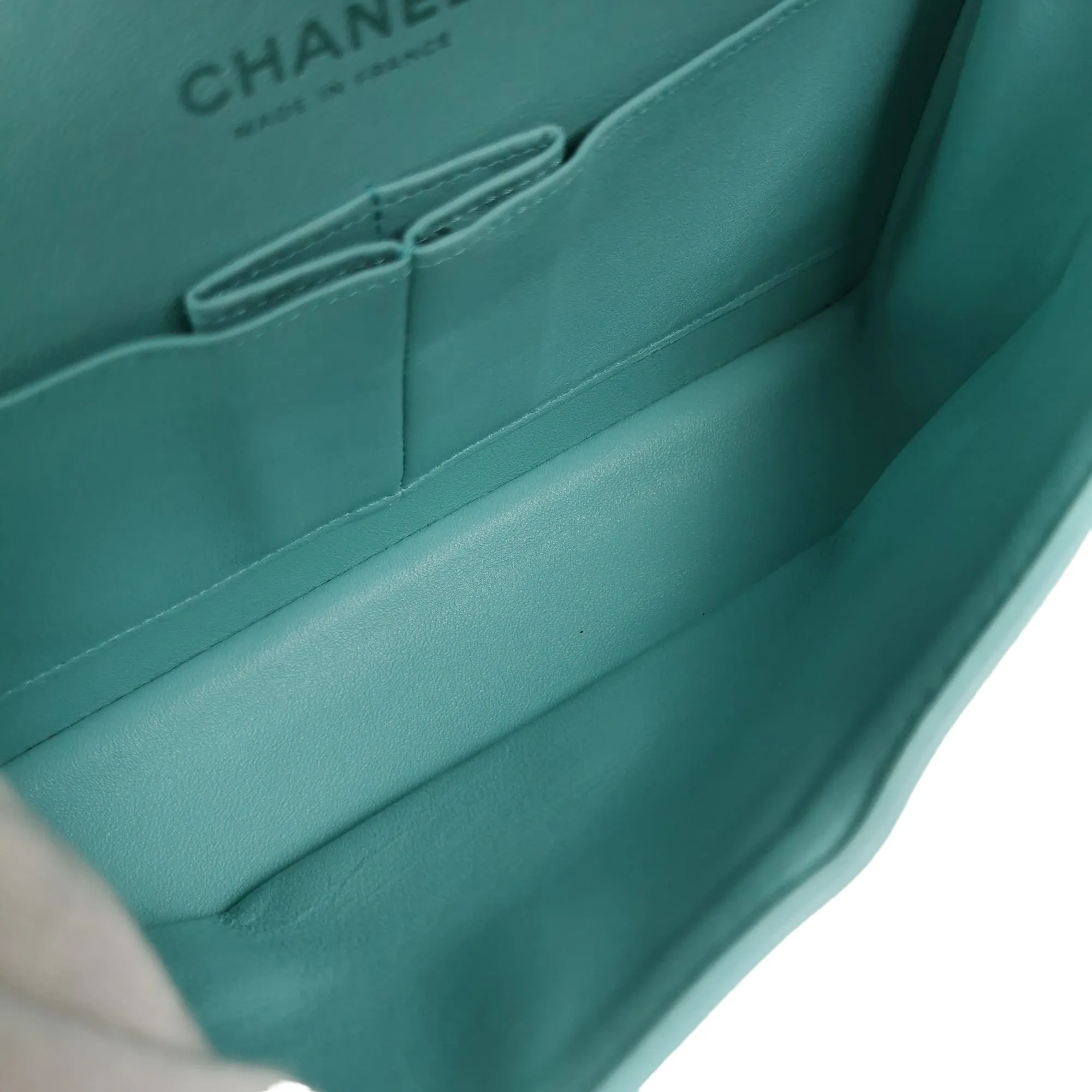 Chanel Classic Double Flap Medium Tiffany Blue Lambskin Silver