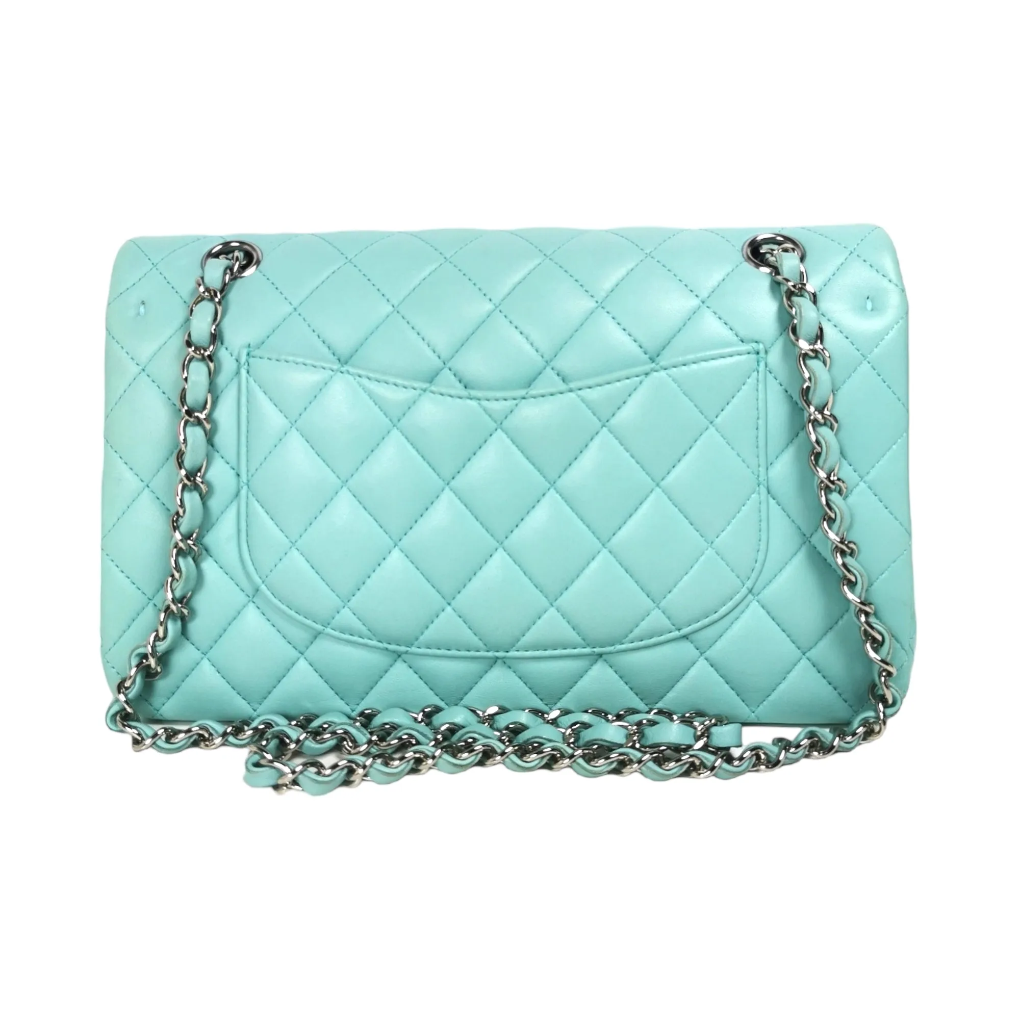 Chanel Classic Double Flap Medium Tiffany Blue Lambskin Silver