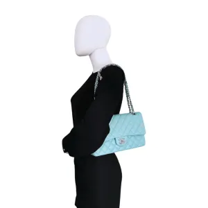 Chanel Classic Double Flap Medium Tiffany Blue Lambskin Silver