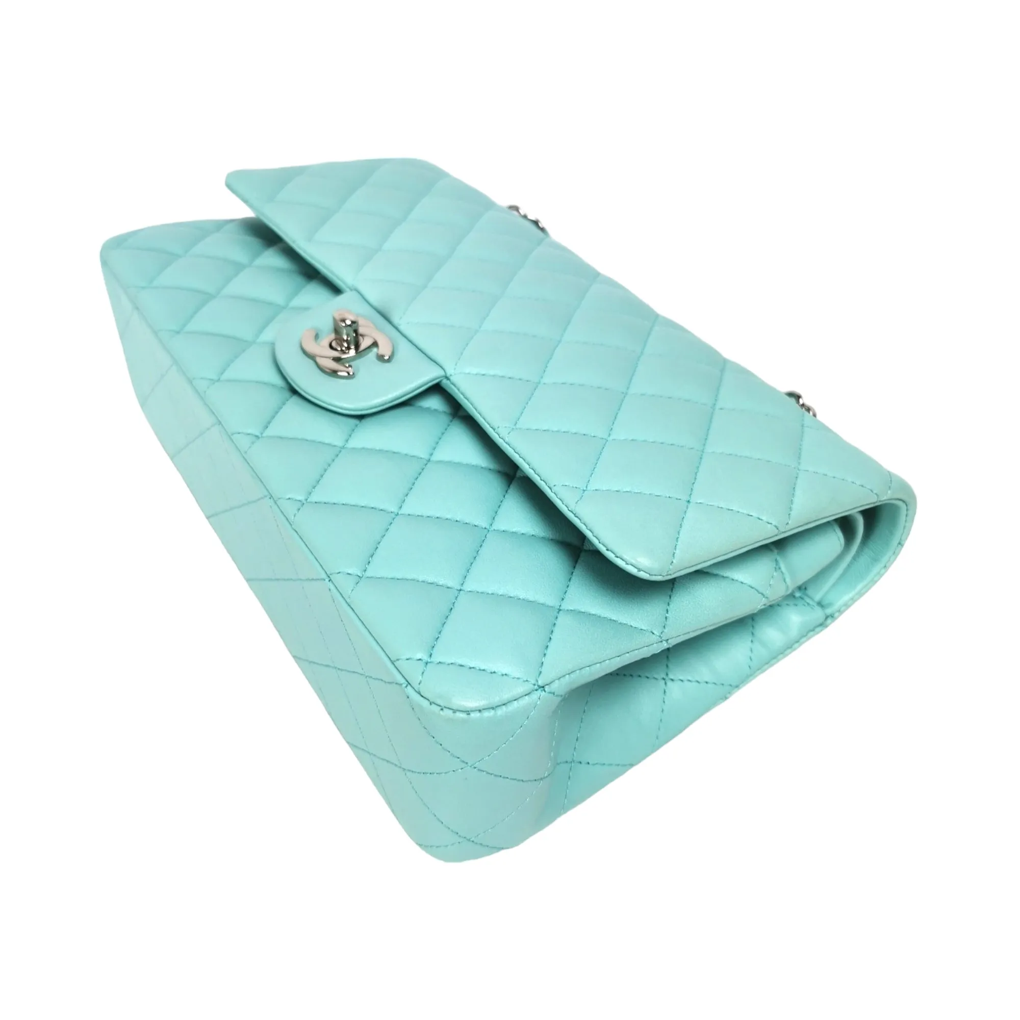 Chanel Classic Double Flap Medium Tiffany Blue Lambskin Silver