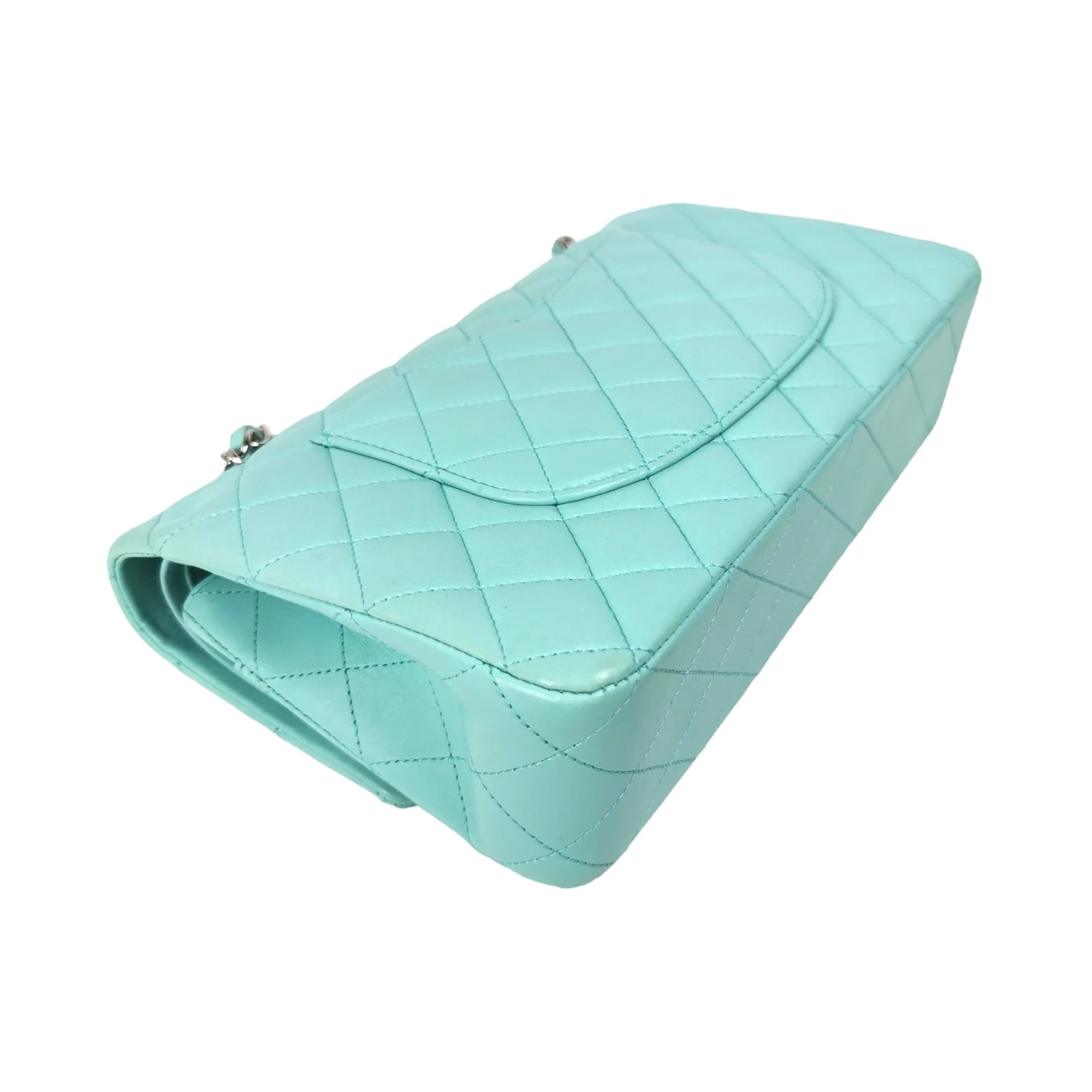 Chanel Classic Double Flap Medium Tiffany Blue Lambskin Silver