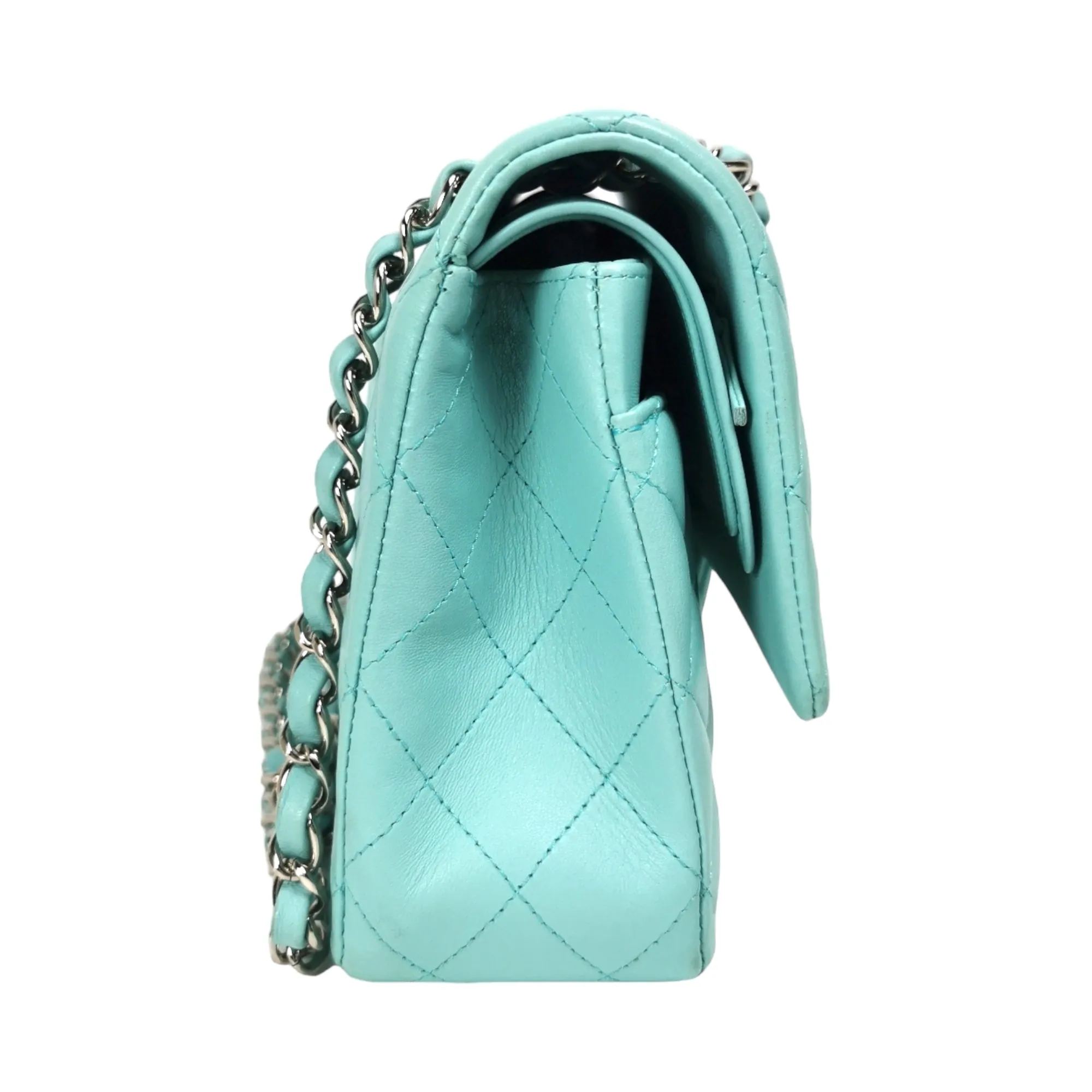 Chanel Classic Double Flap Medium Tiffany Blue Lambskin Silver