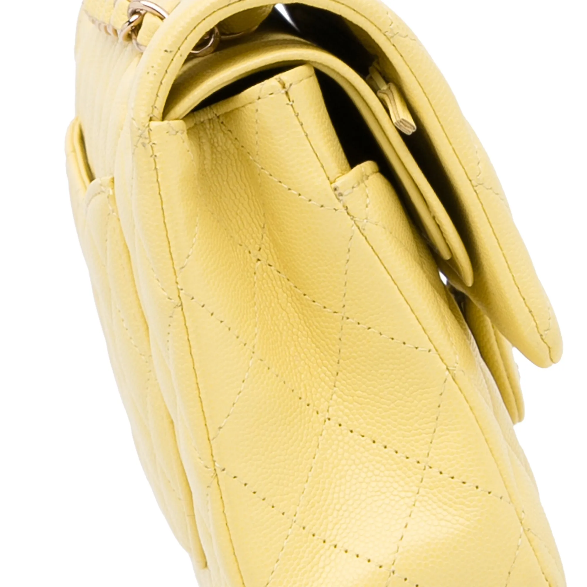 Chanel Classic Double Flap Medium Yellow Caviar Silver