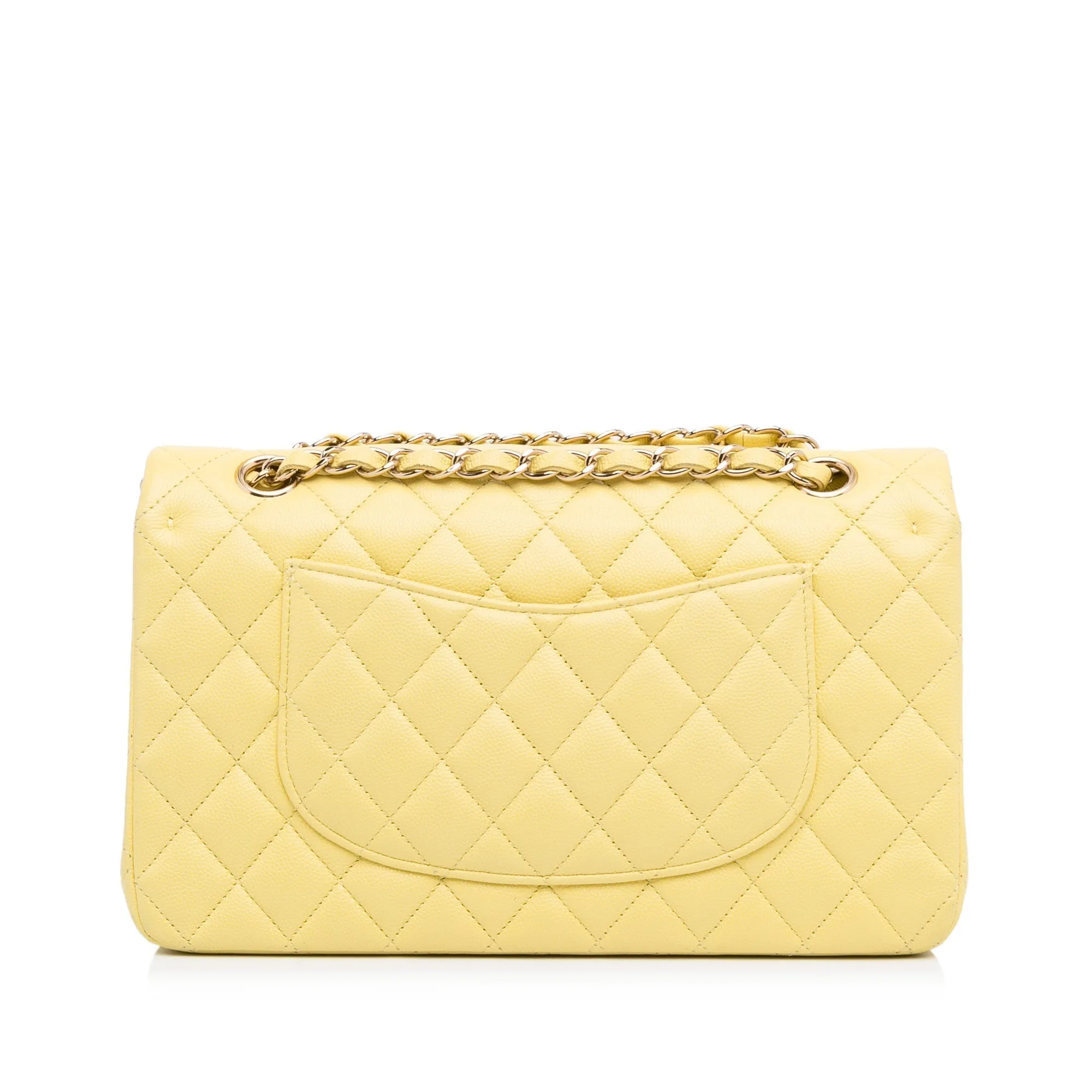 Chanel Classic Double Flap Medium Yellow Caviar Silver