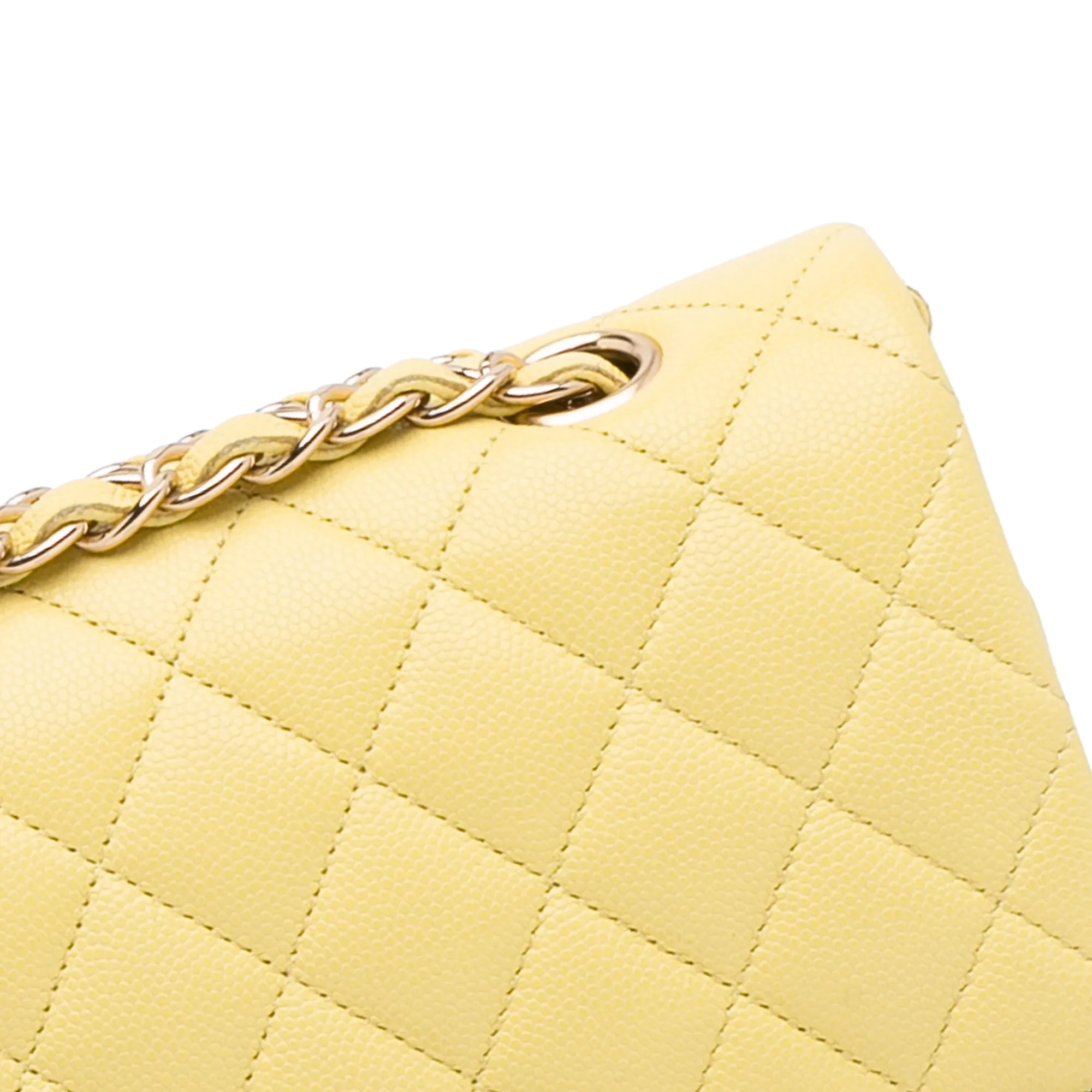 Chanel Classic Double Flap Medium Yellow Caviar Silver