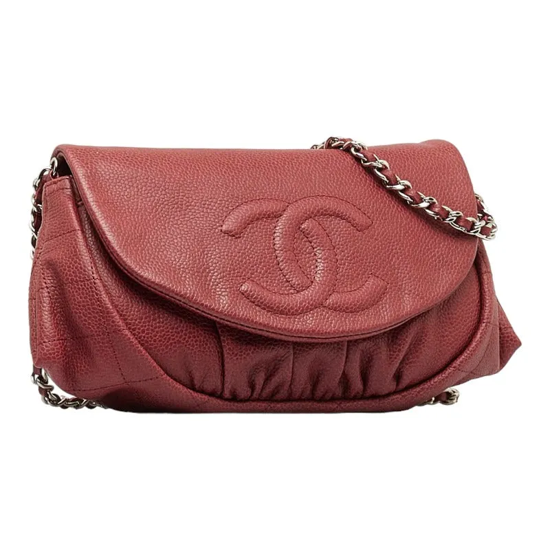 Chanel Cocomark Half Moon Chain houlder Bag Wine Red Caviar S  CHANEL