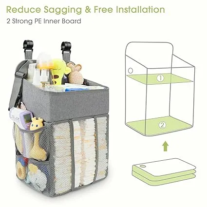 Changing Table Diaper Organizer | Hanging Diaper Stacker for Cribs, Playards, and Baby Essentials Storage (Gray)