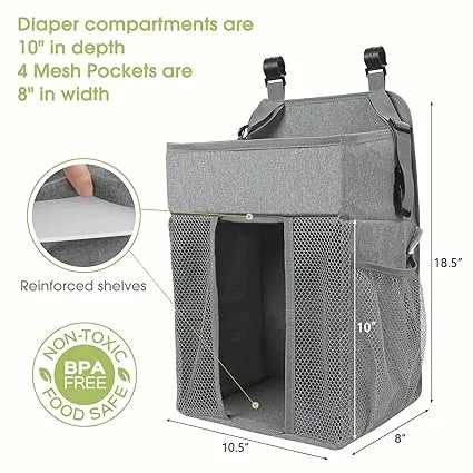 Changing Table Diaper Organizer | Hanging Diaper Stacker for Cribs, Playards, and Baby Essentials Storage (Gray)