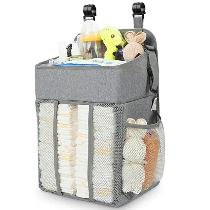 Changing Table Diaper Organizer | Hanging Diaper Stacker for Cribs, Playards, and Baby Essentials Storage (Gray)