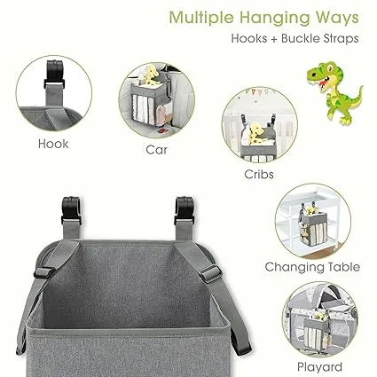 Changing Table Diaper Organizer | Hanging Diaper Stacker for Cribs, Playards, and Baby Essentials Storage (Gray)