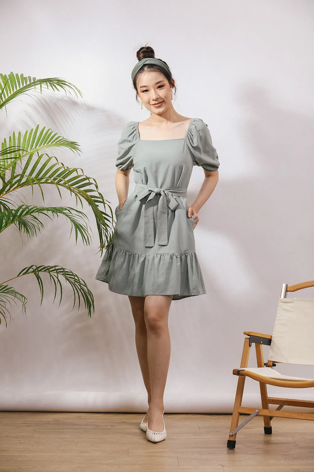 Chervil Sash Midi Linen Dress