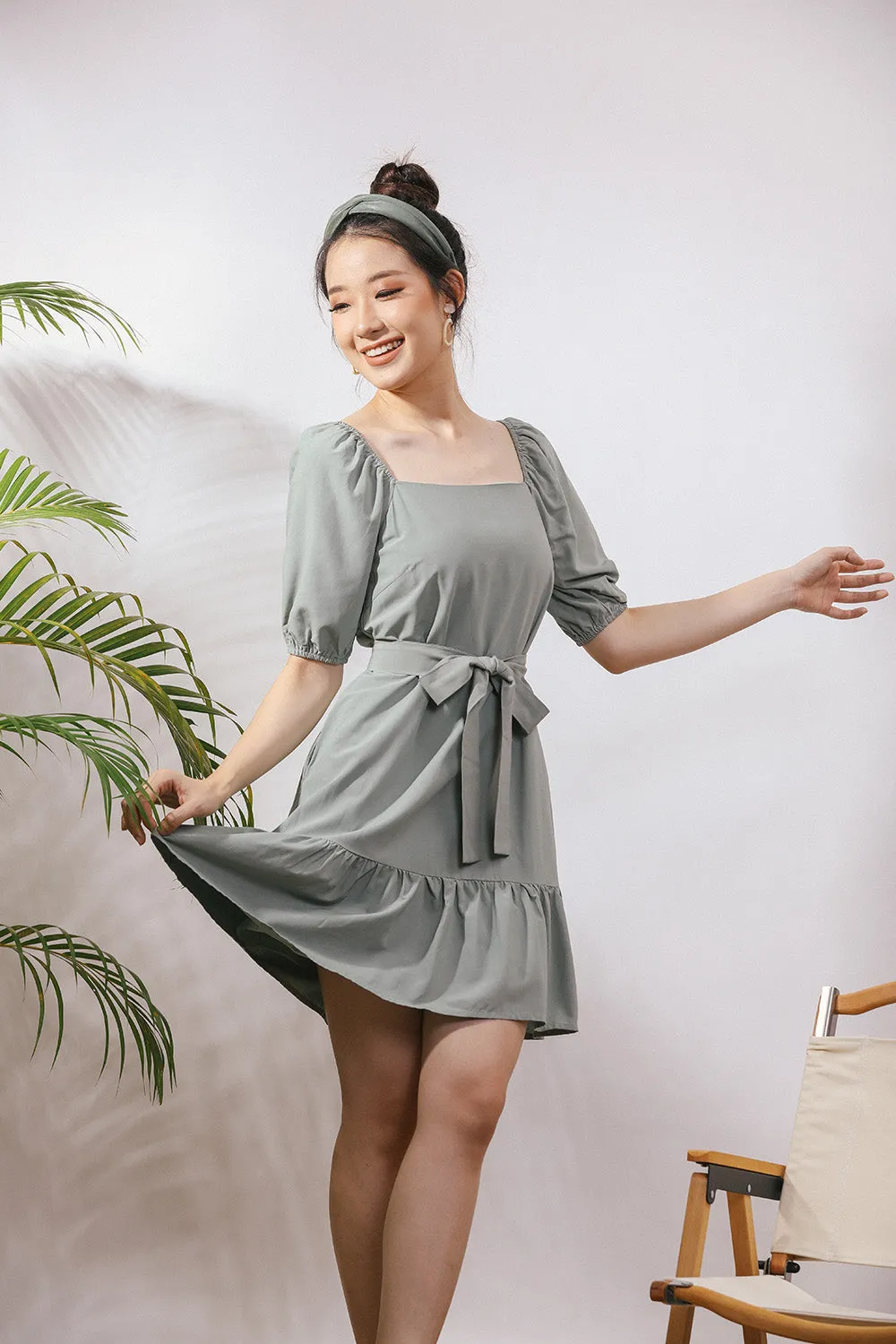 Chervil Sash Midi Linen Dress