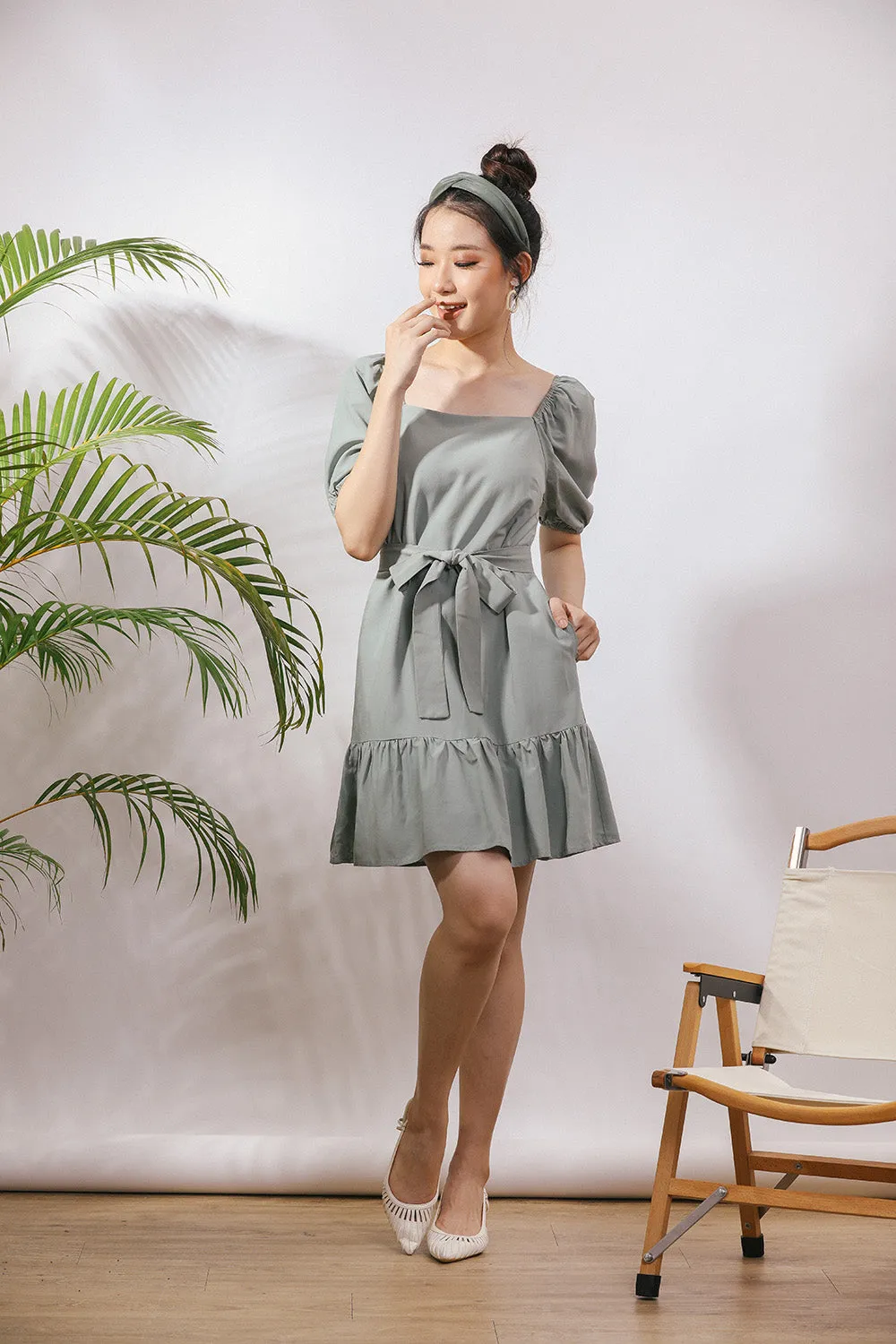Chervil Sash Midi Linen Dress