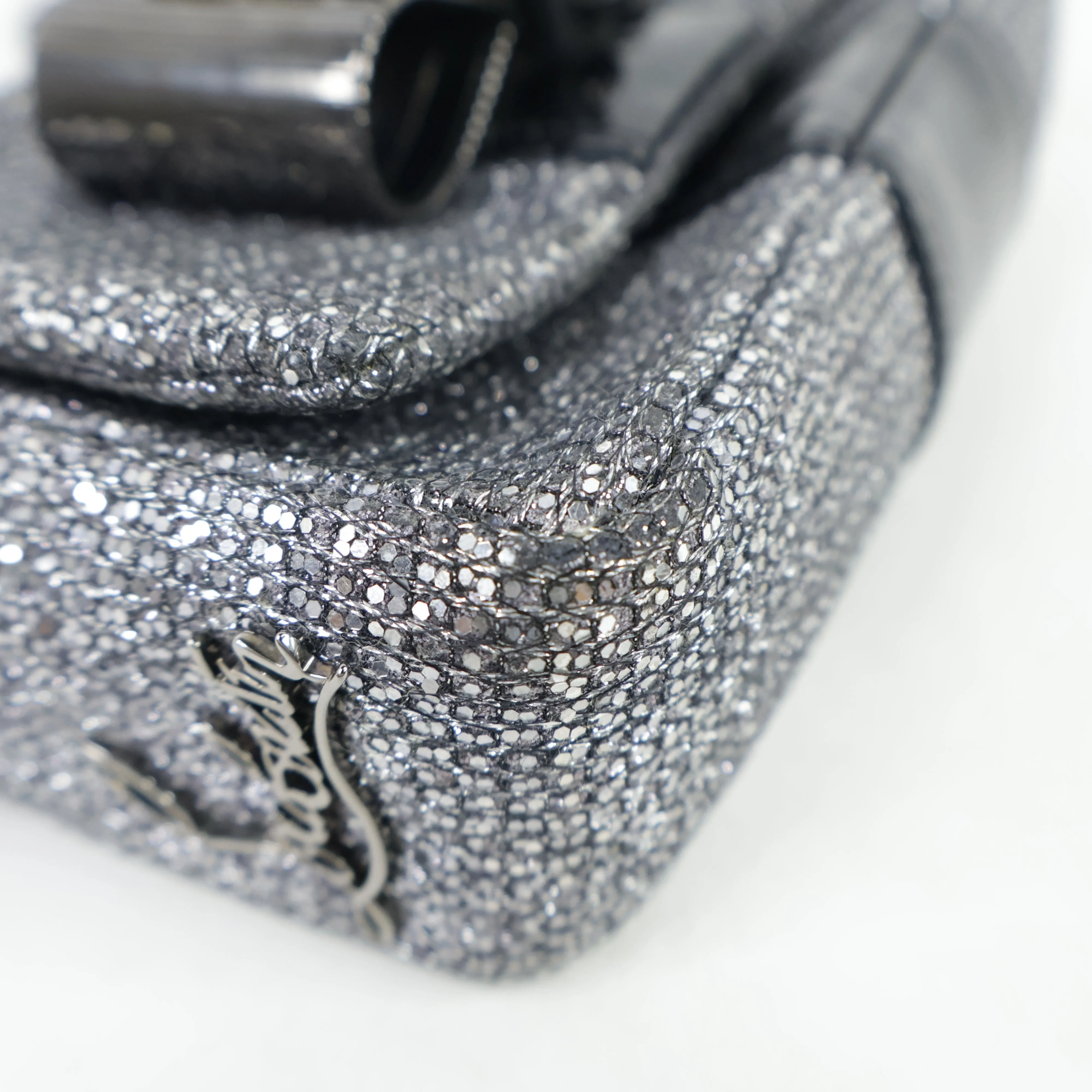 Christian Louboutin Flap Glitter Silver Black Patent
