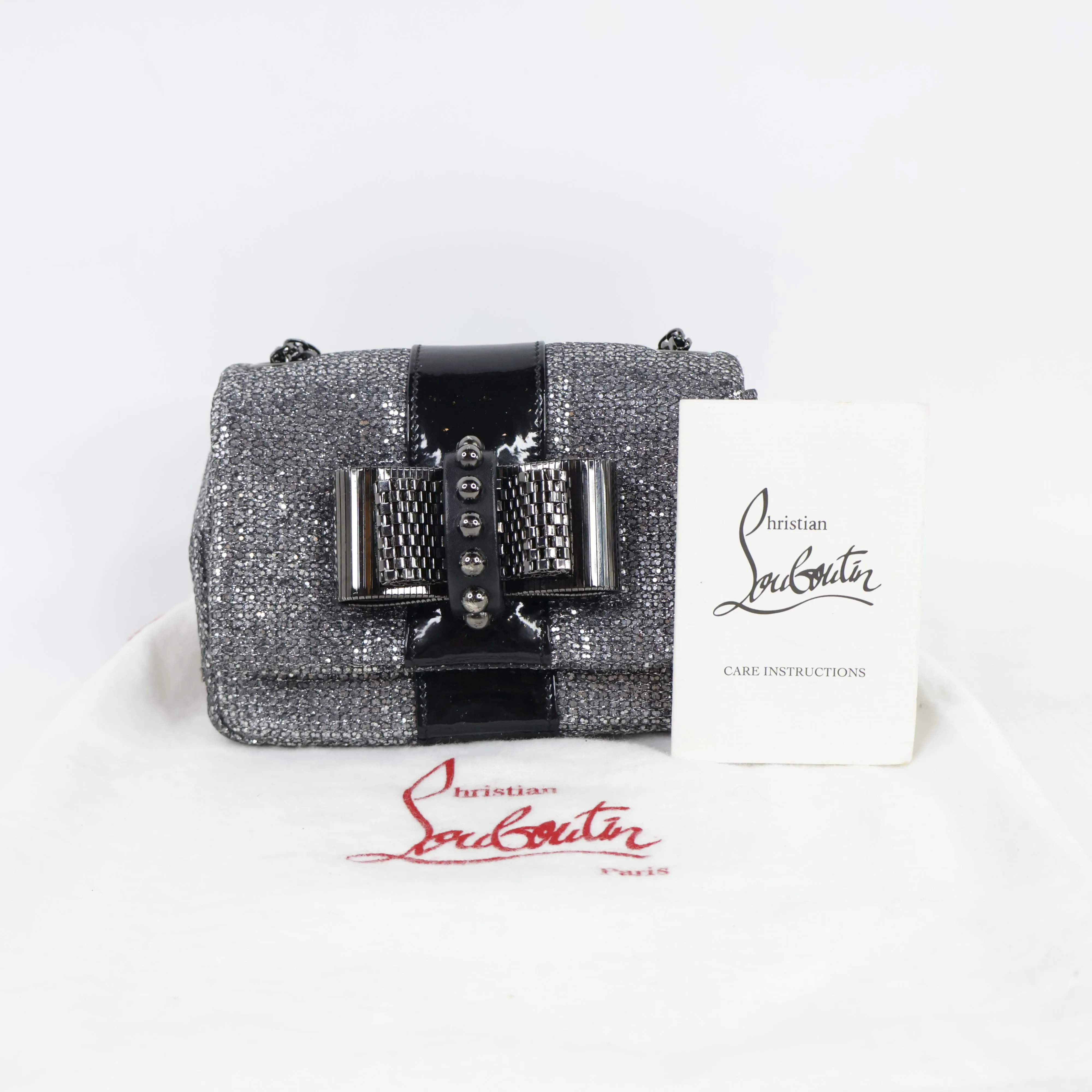 Christian Louboutin Flap Glitter Silver Black Patent