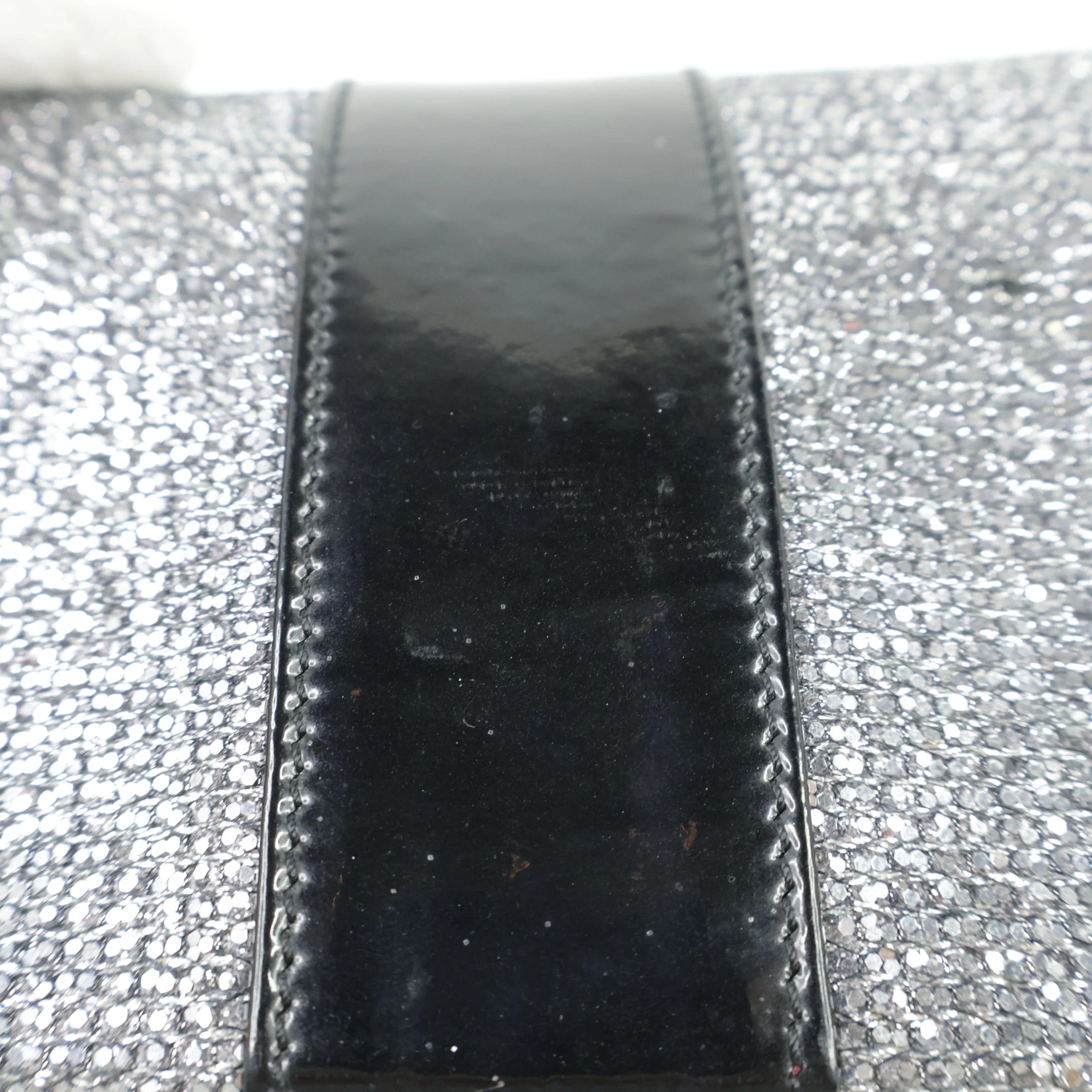 Christian Louboutin Flap Glitter Silver Black Patent