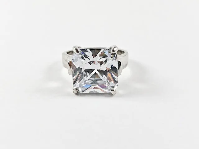 Classic Elegant Square Cute Center CZ Silver Ring