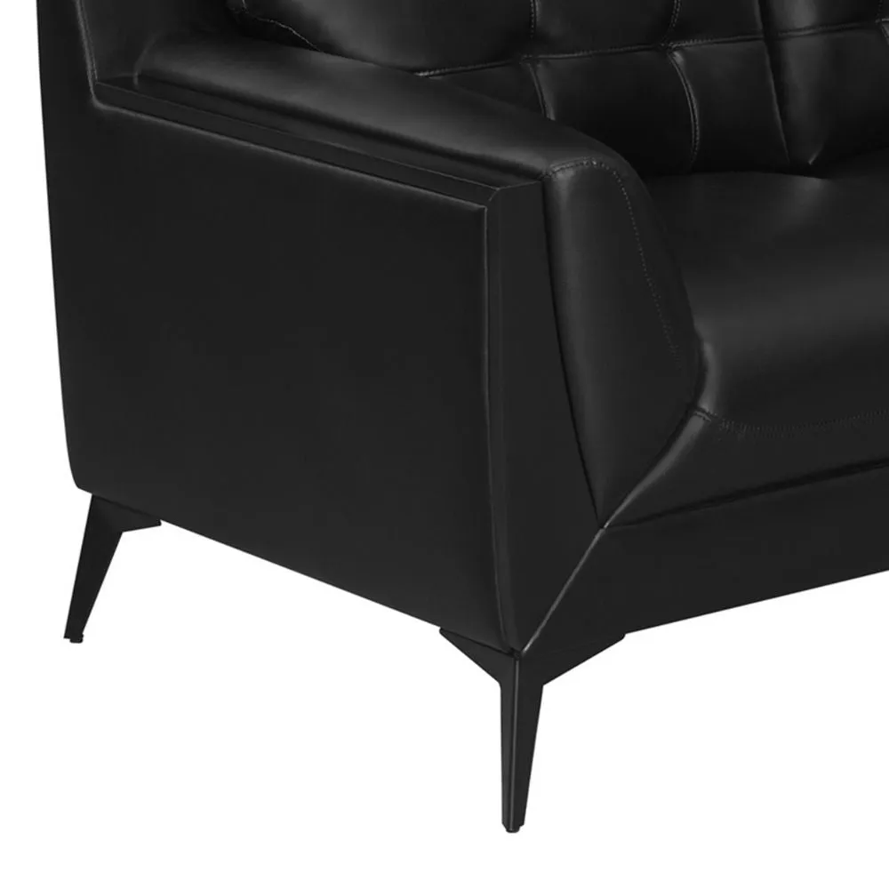 Cole 84 Inch Sofa, Double Track Arms, Vegan Faux Leather Upholstery, Black By Casagear Home
