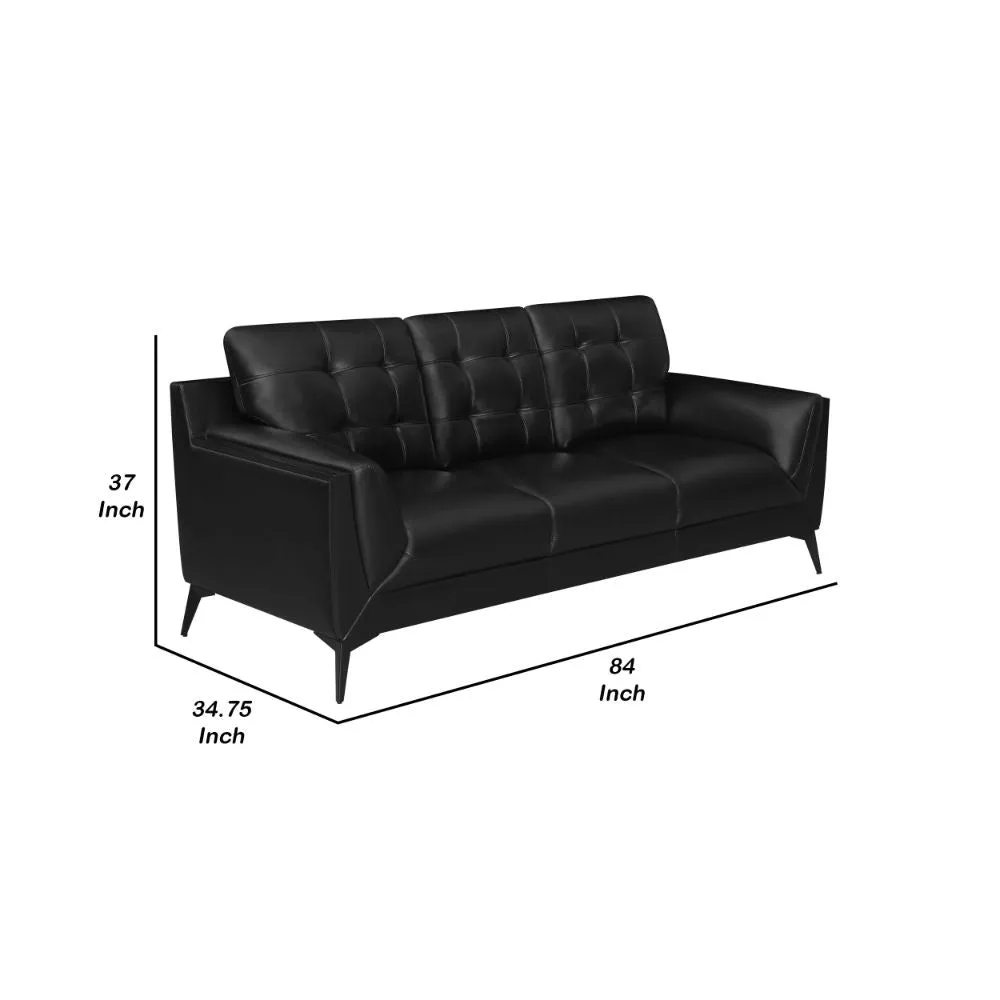 Cole 84 Inch Sofa, Double Track Arms, Vegan Faux Leather Upholstery, Black By Casagear Home