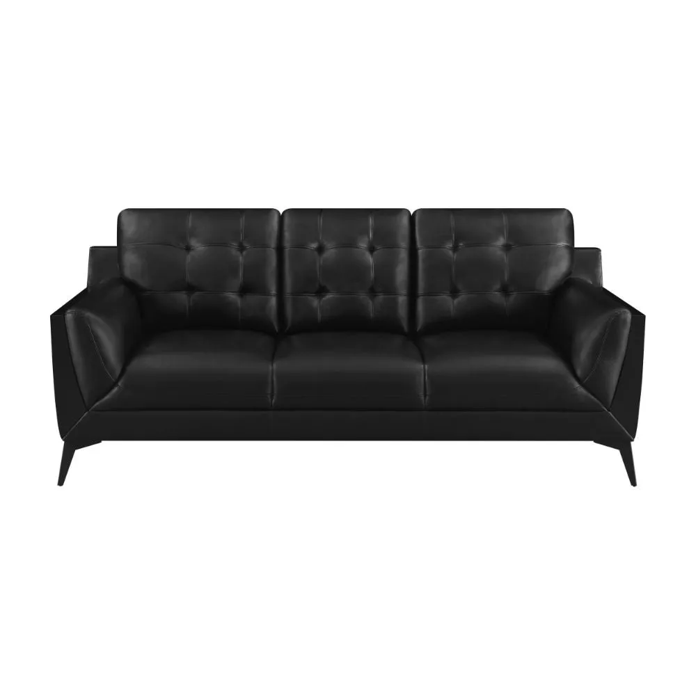 Cole 84 Inch Sofa, Double Track Arms, Vegan Faux Leather Upholstery, Black By Casagear Home
