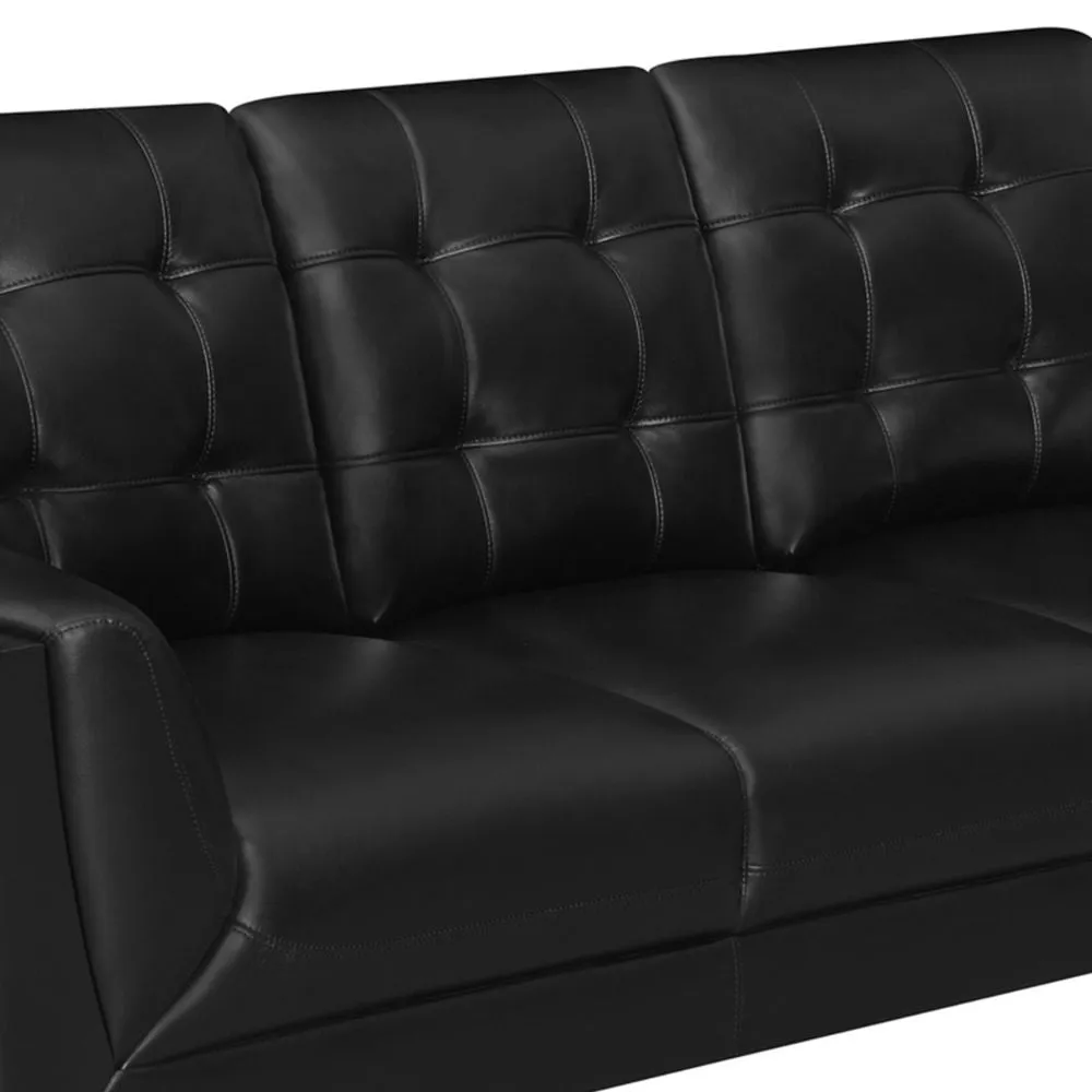 Cole 84 Inch Sofa, Double Track Arms, Vegan Faux Leather Upholstery, Black By Casagear Home