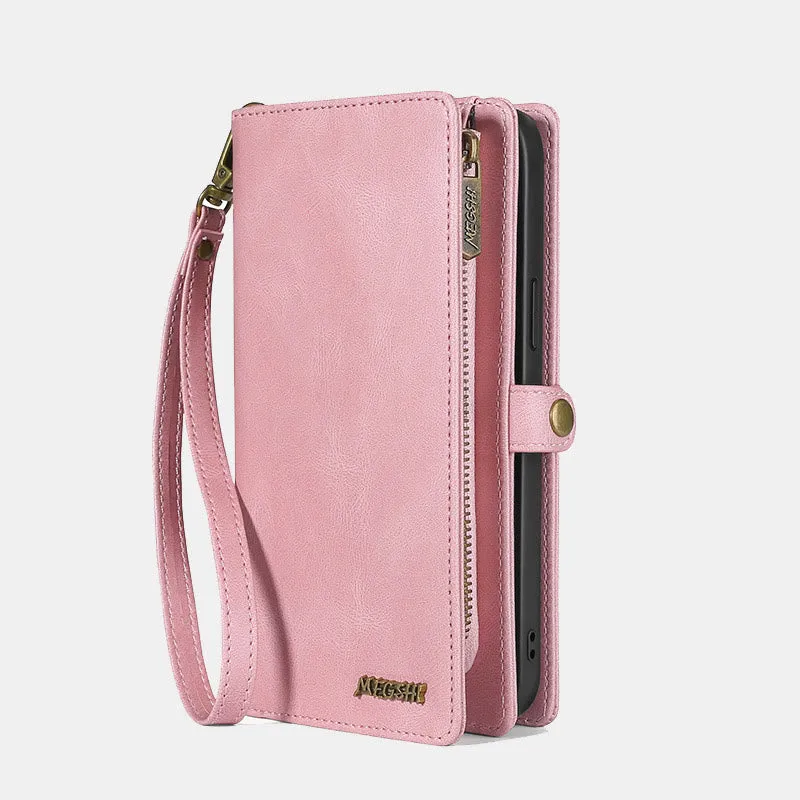 Compatible with iPhone 16/15/14 Phone Case Wallet Card Holder with Wrist Strap