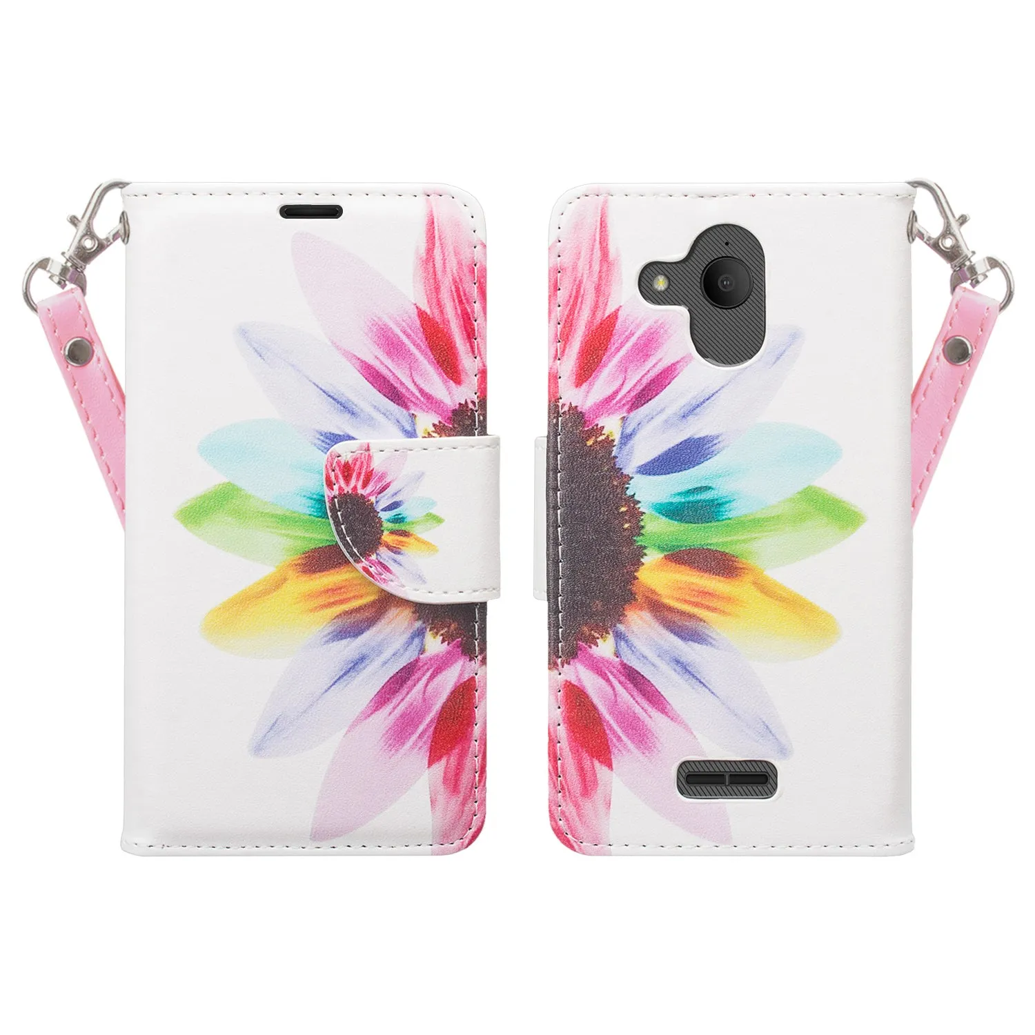 Coverlab Phone Cases for Alcatel Verso / Alcatel Tetra / Alcatel Raven LTE A574BL / Alcatel U50 5044S/ idealXCITE / CameoX 5044R Case [Kickstand] Leather Wallet Case Protective Pouch - Sun Flower