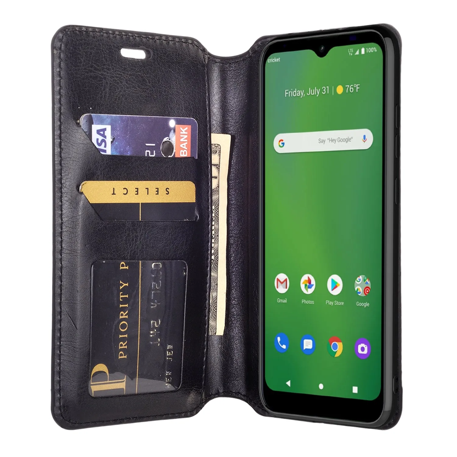 Cricket Ovation Case, AT&T Radiant Max Wallet Case, Pu Leather Wallet Case [Kickstand] with ID & Credit Card Slots for Cricket Ovation / AT&T Radiant Max  - Black